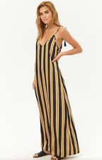 NWT Black Gold White Striped Maxi Dress Large Vanderbilt Wake Forest Forever 21