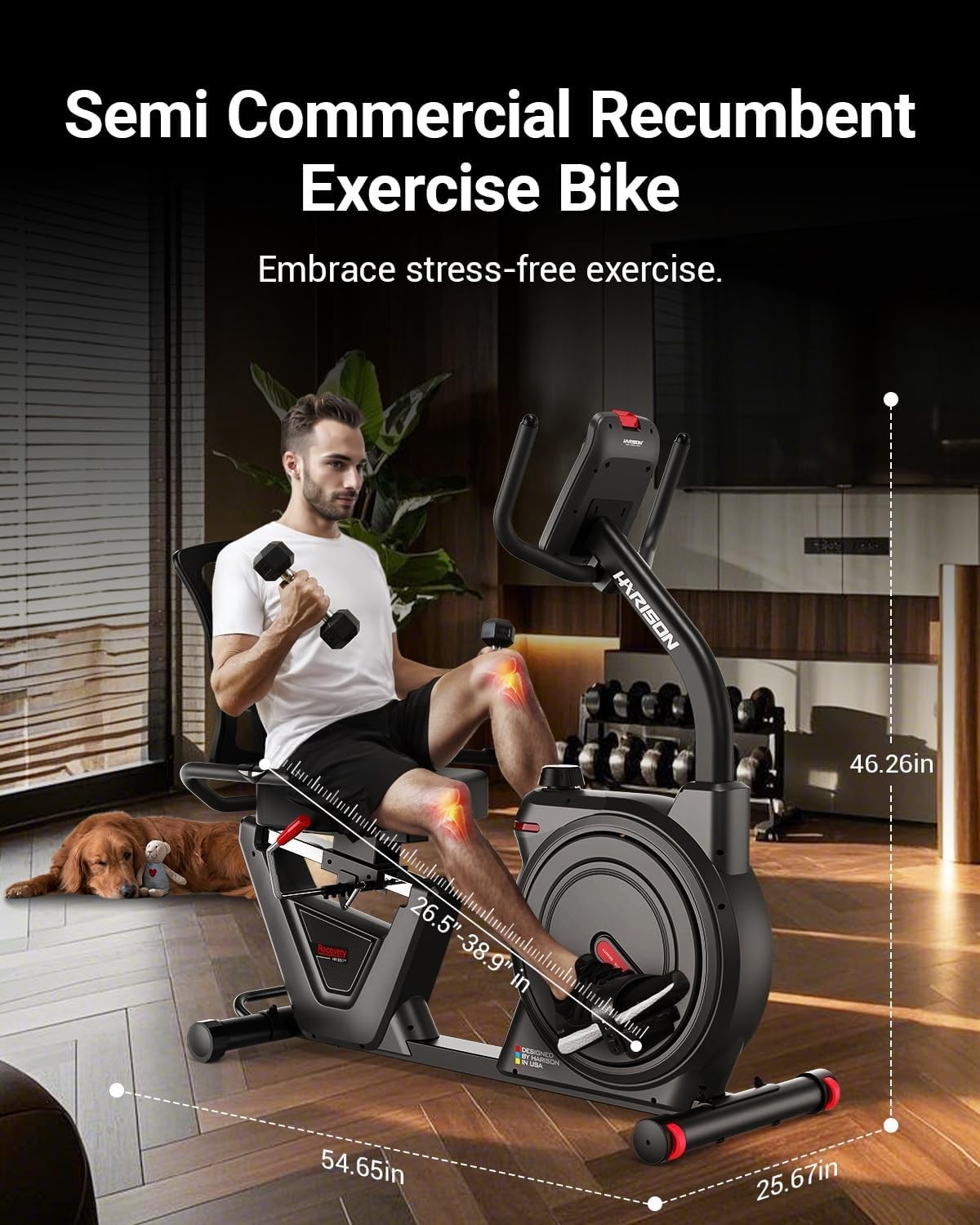 HARISON Semi Commercial Recumbent Exercise Bikes for Home with HARISON APP