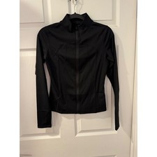 Zip Up Track Jacket Womens Medium Black Slim Fit Athletic Yoga Coat