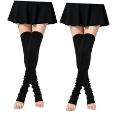 2 Pairs Length Leg Warmers Winter Thick Knit Extra Long Thigh 34 Inch Black