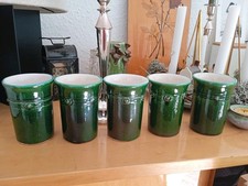 Mezőtúr 5 Vintage Becher Tassen Ton Keramik Hand getöpfert Waldorf Grün Waldgrün