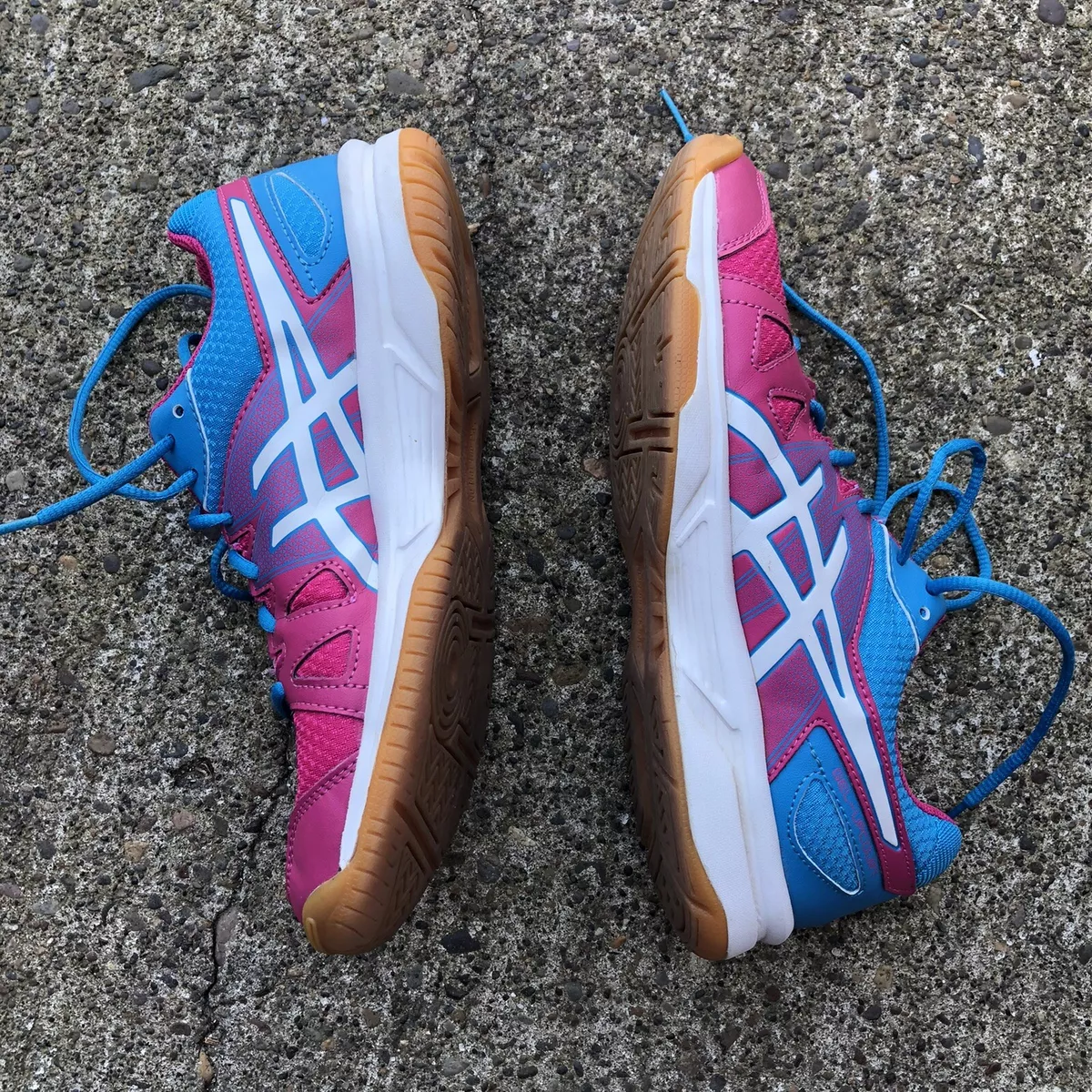Asics Gel Upcourt Indoor Court Shoes B450N Size 7 Pink Blue White