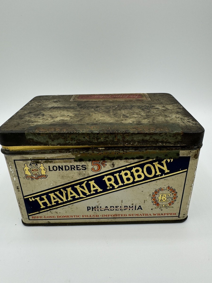 VTG Londres Havana Ribbon Tobacco Tin Ribbon Cigar Metal Box