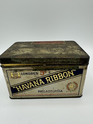 tobacco metal box VTG Londres Havana Ribbon Tobacco Tin Ribbon Cigar Metal Box Philadelphia