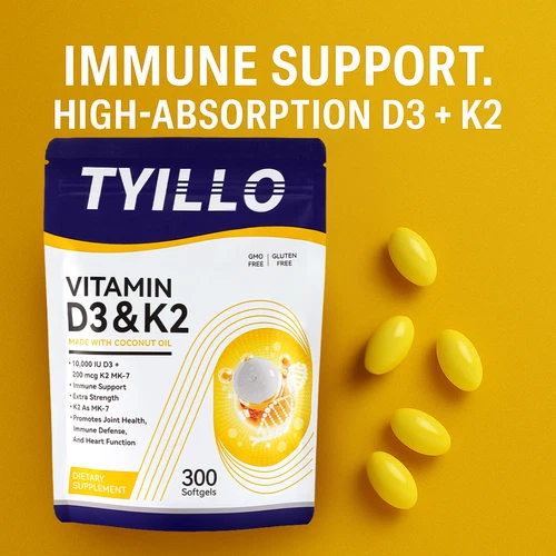 TYILLO Vitamin D3 & K2 Softgels – Immune Support & Bone Health, 300 Count