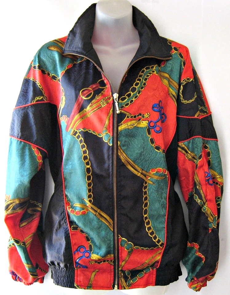 Jaqueta de neon Y2K vintage anos 90 Jennifer Moore roupa ativa corta-vento vermelha zíper tamanho P M - Imagem 2 de 4