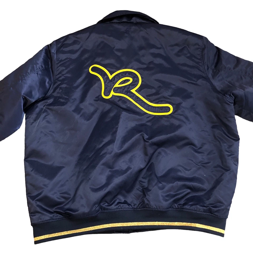 ROCAWEAR Vintage Bomber Varsity Jacket Mens 5X Quilted Lining Blue Gold Nylon - Image 2 of 4