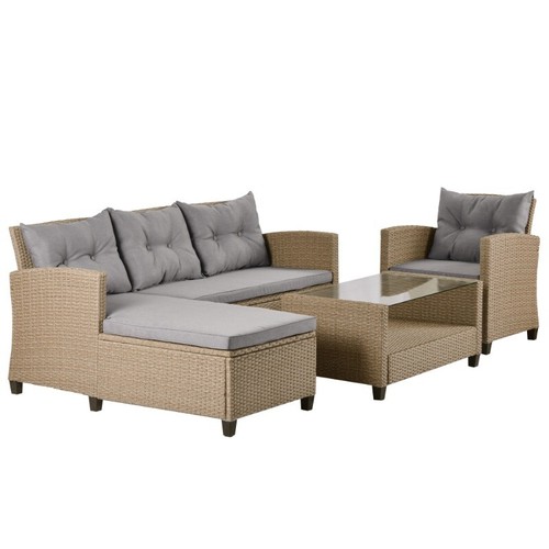 4-Pc Patio Wicker Rattan Sectional Set w/ Seat Cushions – Conversation Sofa - Picture 10 of 18