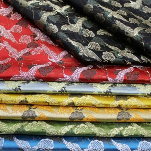 75*100cm Faux Silk Satin Fabric Craft Brocade Damask Chinese Crane Embroidery - Picture 4 of 20