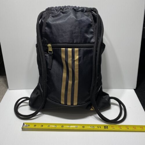Adidas Alliance II Sackpack Black/Gold Drawstring Athletic Backpack Gym Bag - Picture 1 of 15