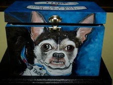 Custom hand painted dog urn portrait memorial Wood box Pet URN Chihuahua urn