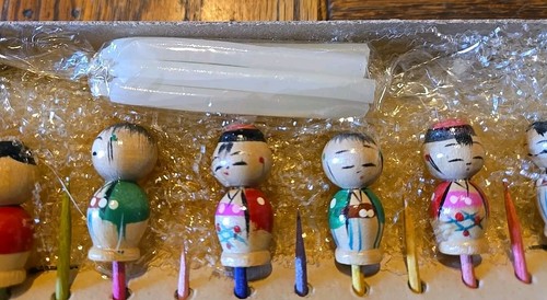 Vintage Kokeshi Wooden Birthday Candles Cocktail Picks Mid-Century Barware Japan - Picture 7 of 9