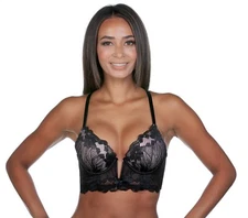 Women's Elegant Lace Underwire Plunge Push Up Longline Bra
