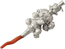 Sterling Silver and Coral Combination Whistle and Rattle - Antique Victorian