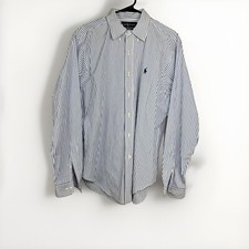 Ralph Lauren Men's Classic Fit Button Down Stripe Cotton Shirt 16 Blue White