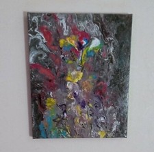 Abstract Acrylic Original Art Cup Pour Painting on Framed Canvas 8x10x1/2 Inch