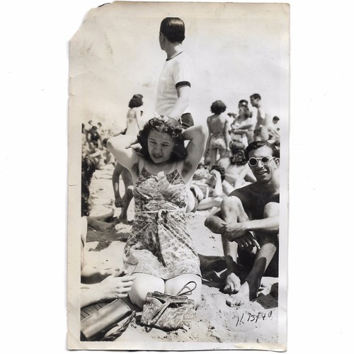 1940s Pretty Russian Woman w Armpit Hair Beach Vintage Photo Arms Up Sunbathing