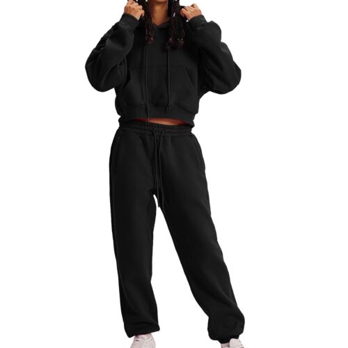 Damen Jogginganzüge Sets 2 Stück Outfits Cropped Hoodie Sweatshirt und Jogginghose - Bild 24 von 45