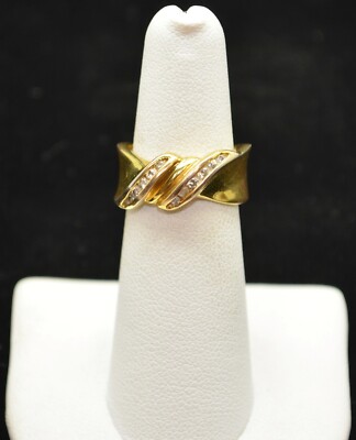 Sterling Silver Gold Toned Clear Gems Wrap Design Ring SZ 5.75 #FMC431