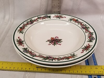 2 CRAZED The Cellar O'Tannebaum Christmas 9 3/8'' Rimmed Soup Bowls Cany Cane