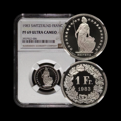 SWITZERLAND. 1983, 1 Franc - NGC PF69 - Top Pop🥇 Helvetia, Alpine Rose RARE