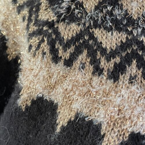 Ann Taylor Size M Women Black Turtleneck Fair Isle Nordic Metallic Sweater Boho - Picture 7 of 11