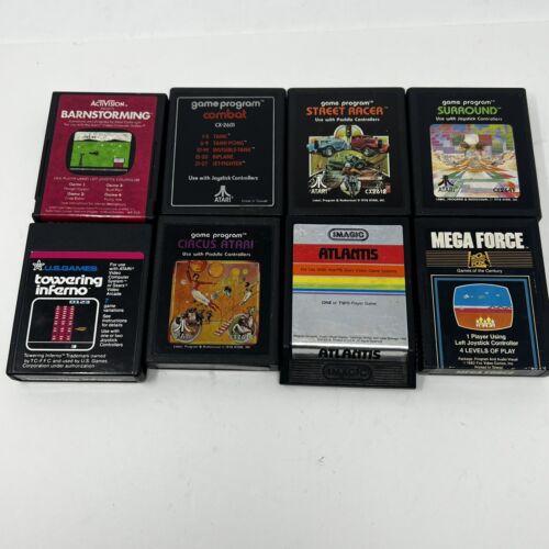Atari 2600 8 Game Lot - Barnstorming Atlantis Mega Force Street Racer + More