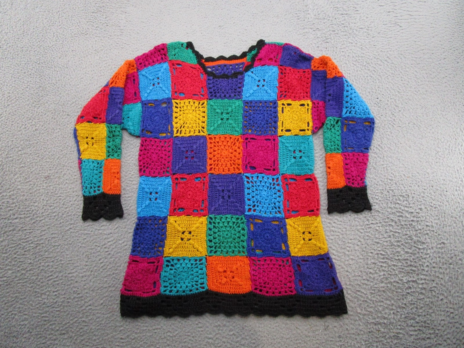 Vintage Patchwork Crochet Knit Pullover Sweater C… - image 1