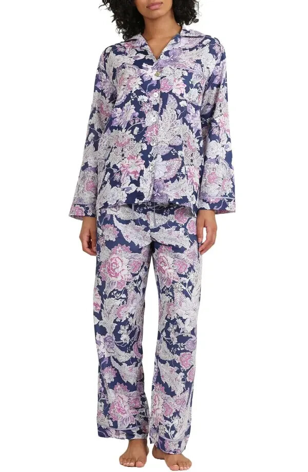 PAPINELLE Ella Luxe Floral Cotton and Silk Pyjamas Wisteria, Size XL