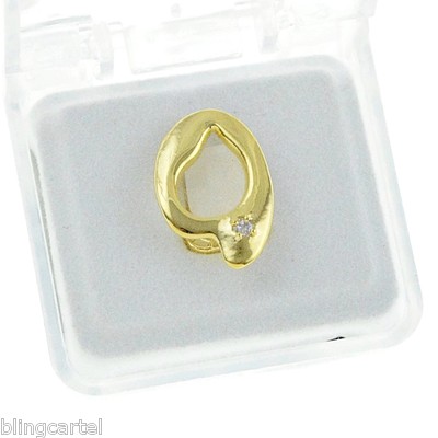 14k Gold Plated Open Grillz Single  Iced Simulated CZ Canine Vampire Fang Tooth