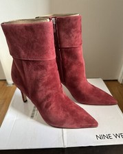 Nine West Gemms Fold Over Cuff Dress Booties Dark Red Suede Size 7.5M