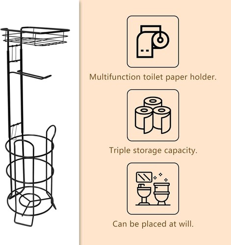 Freestanding Toilet Paper Holder Tissue Rack Stand Dispenser with Storage Shelf - Picture 6 of 7