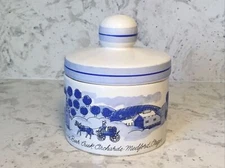Vintage Harry And David Bear Creek Orchards Jam Jar Blue Made in Japan