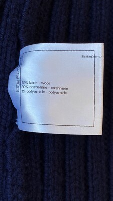 18A HAMBURG CHANEL NAVY BLUE ECRU CABLE KNIT PULLOVER TURTLENECK