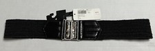 Womens Chicos Wide Belt Genuine Leather Jute Stretch Marbleized Buckle Black L