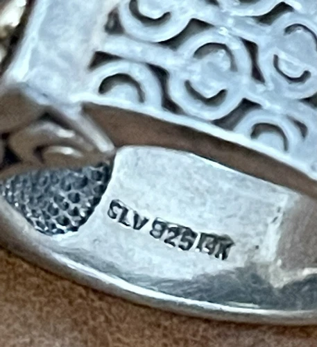 Vintage Sadye L. Vassil SLV 925 & 14K Yellow Gold Square peridot Ring Size 7.25