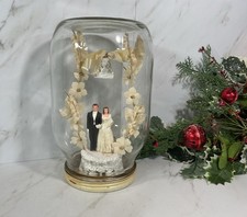 Vintage Bride Groom Cake Topper Chalkware 1950 s UNIQUE IN JAR