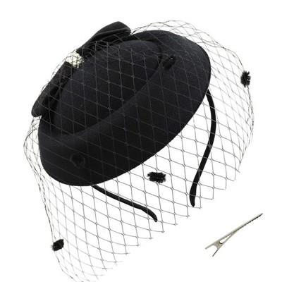 Ladies Bowknot Pillbox Fascinator Hat Wedding Tea Party Hats with Veil Sti...
