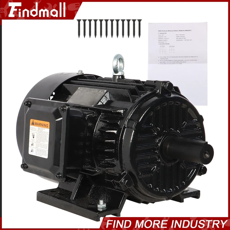 5 HP 3 Phase Electric Motor 1800RPM 184T Frame TEFC 230/460 Volt Severe Duty - Image 2 of 4