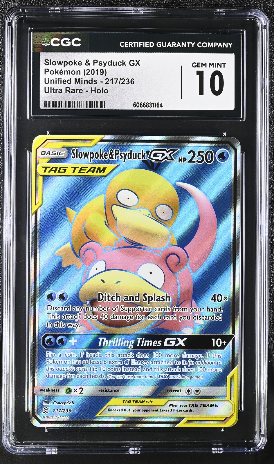 CGC 10 Slowpoke & Psyduck GX Unified Minds 217/236 Ultra Rare Holo Pokemon Card