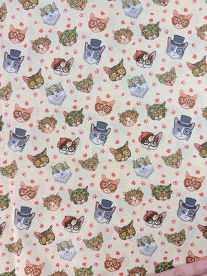 Cats and Sunflowers Cotton Fabric Kitschy Insight Fabric 44 x 1 Yard On Yellow