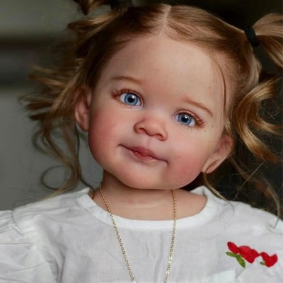 30'' Reborn Doll Toddler Girl with Rooted Brown Hair, Painted Vinyl Cloth Body