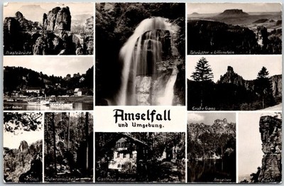 Amselfall East Germany Saxon Switzerland Waterfall Rathen Bastei RPPC Postcard