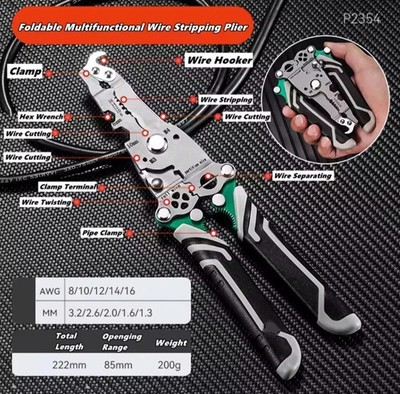 Foldable Multifunctional Wire Stripper with Electrical Test Pen Foldable pliers