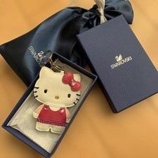 Hello Kitty Swarovski Charm Leather White Pink Crystal Decoration Rare Japan