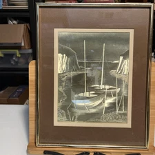 Manifestations Optical Illusionary Art Gold Foil Boats Ocean Sea Cliffs Fishing