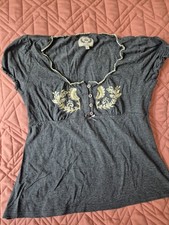 Vive Maria Tunika-Bluse Grau bestickt V-Aussc...