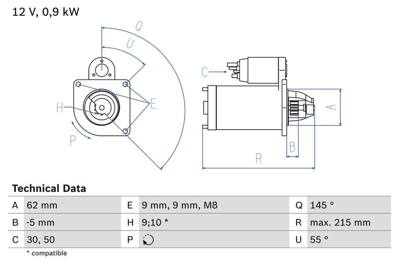 Démarreur BOSCH 0 986 013 850 pour moteur diesel de Peugeot Berline