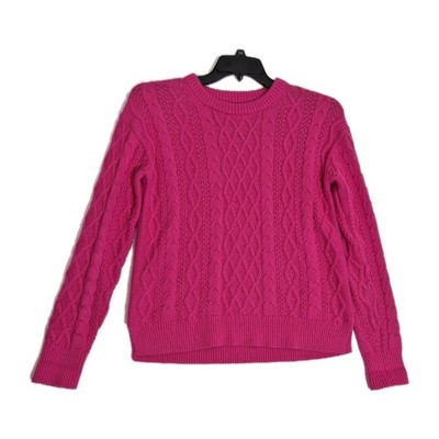 J. Crew Womens Pullover Size S Cable Knit Crew Neck Sweater Cotton Pink 34