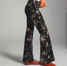Anthropologie pilcro womens Sz 25black floral demilune utility boot cut pants